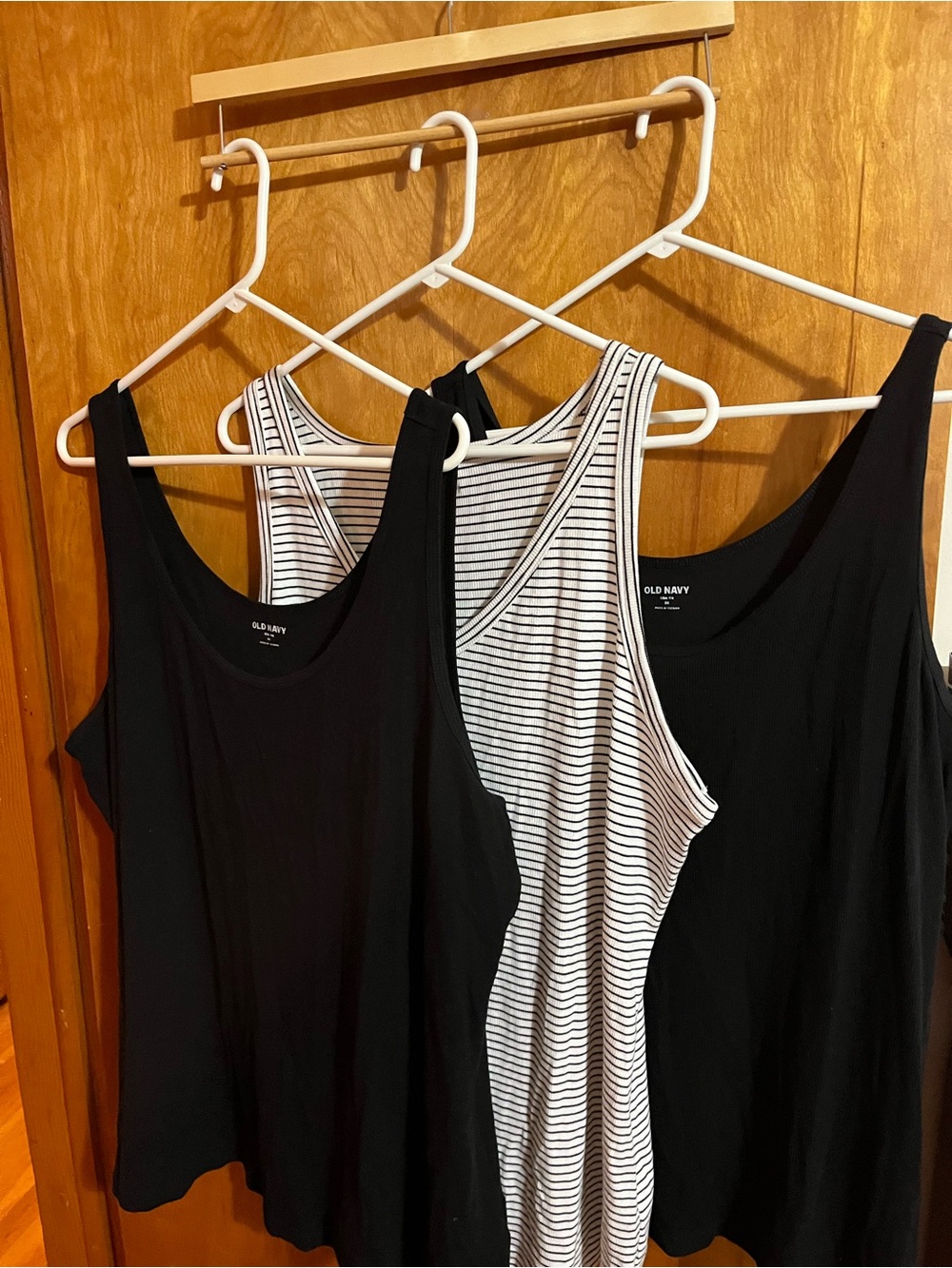 Old Navy Slim Fit Black & White Stripe and Solid Black Tank Tops - 3 Pack set